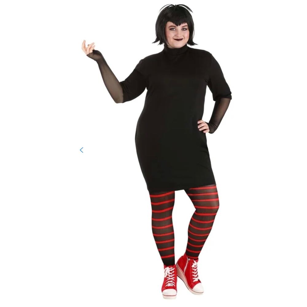 New Adult Mavis Dracula Costume Hotel Transylvania Dress & Striped Tights Size M - Picture 6 of 6